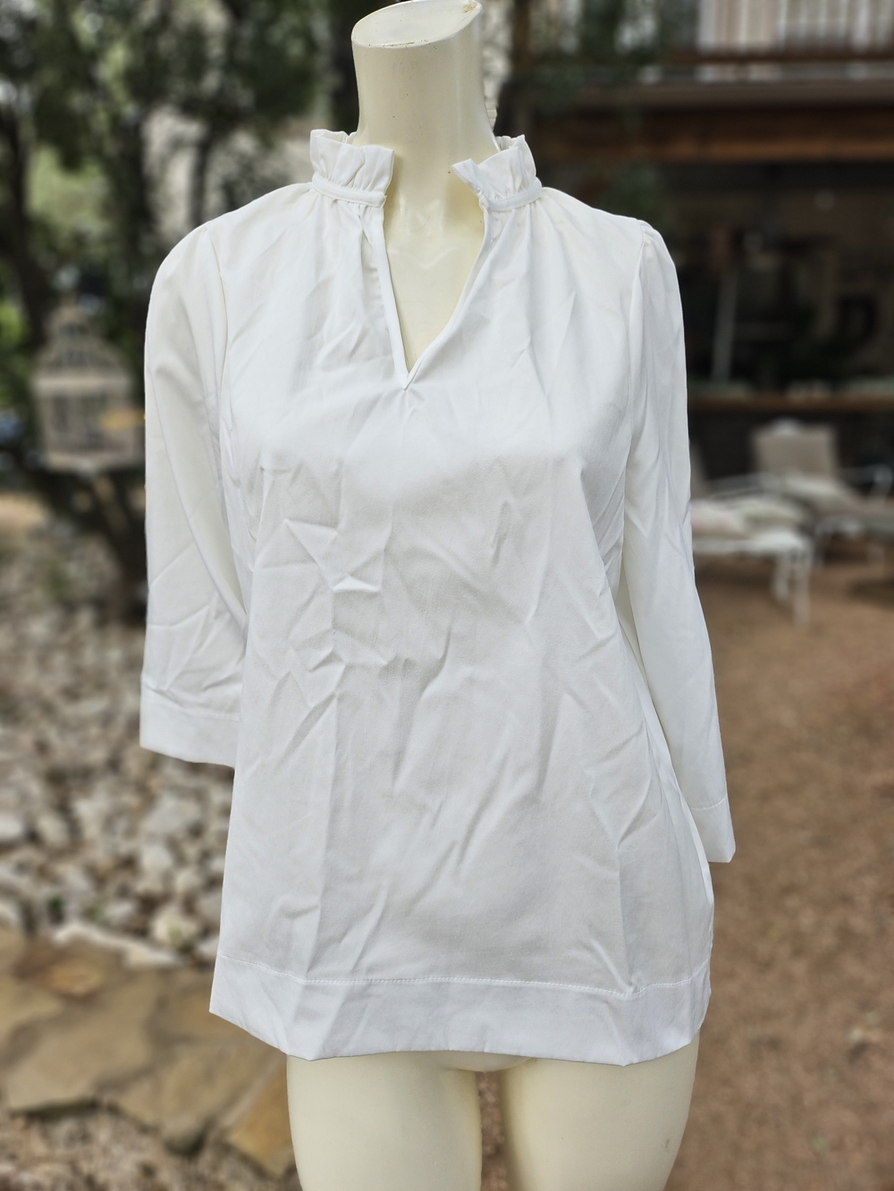 New W Tag GIGIO Women's White Ruffled Collar Tunic Top S